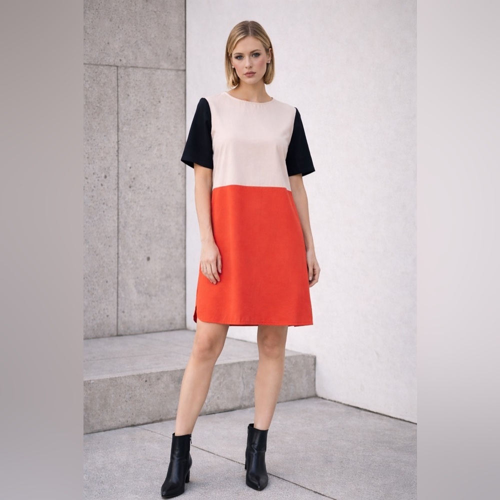 Zara Retro 60s Mod Style Color Block Short Sleeve Mini Dress Size S